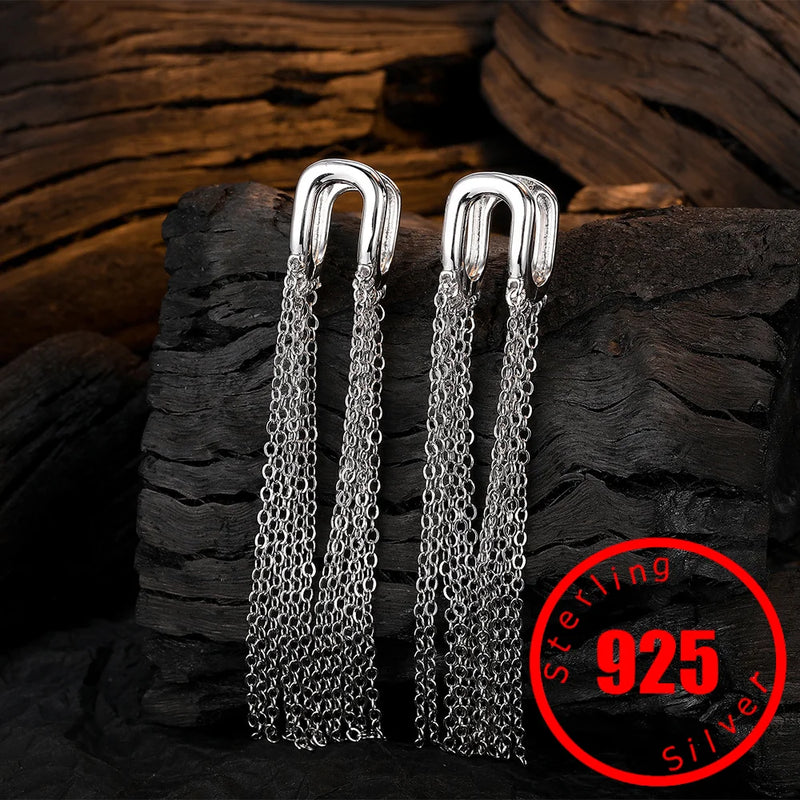 925 Sterling Silver Tassel Chain Earrings for Women