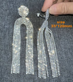 Tassel Clip On Earrings Rhinestone Chandelier Boho Fringe Chain Earring