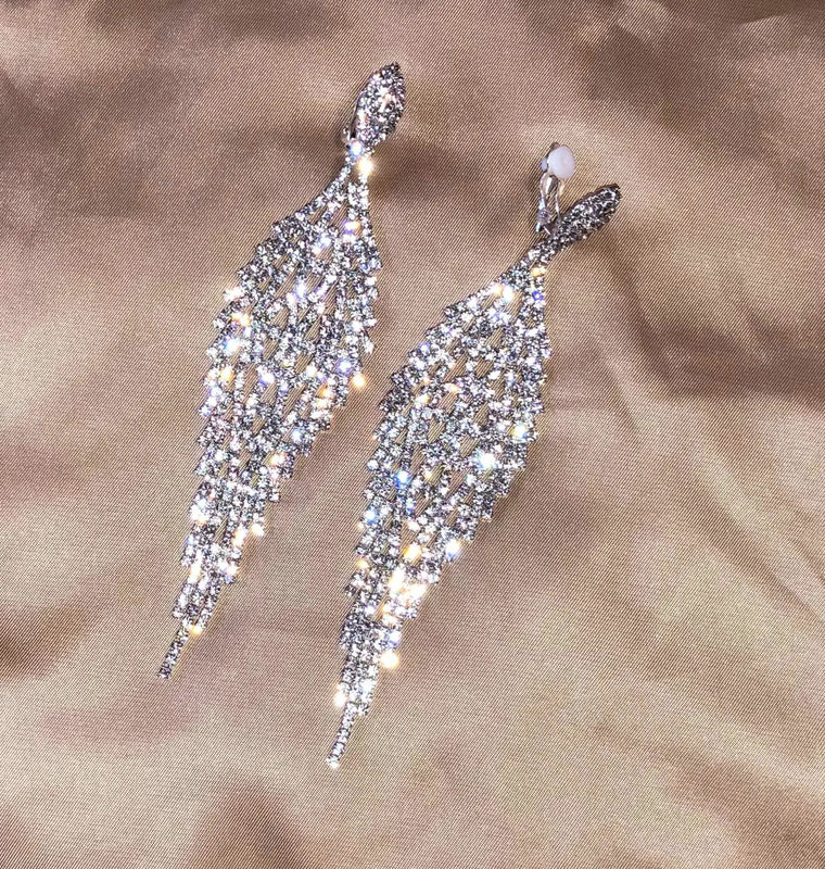 Tassel Clip On Earrings Rhinestone Chandelier Boho Fringe Chain Earring