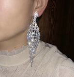 Tassel Clip On Earrings Rhinestone Chandelier Boho Fringe Chain Earring