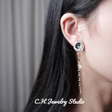 Long Tassel Dangle Drop Earrings 925 Silver Crystal Pearl Chain Wedding Jewelry