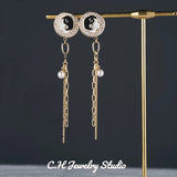 Long Tassel Dangle Drop Earrings 925 Silver Crystal Pearl Chain Wedding Jewelry