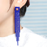 Green Rhinestone Tassel Drop Earrings for Women