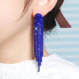 Green Rhinestone Tassel Drop Earrings for Women