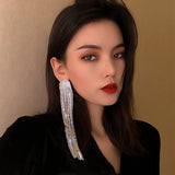 Long Tassel Rhinestone Earrings Crystal Dangle Jewelry