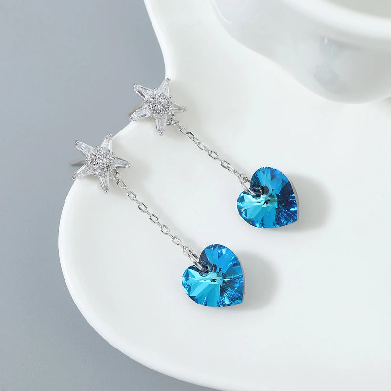 Tassel Heart Drop Earrings Austrian Crystal Pendientes