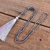 Long Tassel Necklace Natural Crystal Beaded Pendant Necklace
