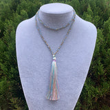 Long Tassel Necklace Natural Crystal Beaded Pendant Necklace