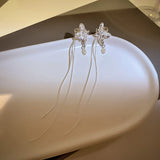 Long Tassel Pearl Ear Clip Earrings Silver Non Pierced Cuff Jewelry