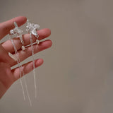 Long Tassel Pearl Ear Clip Earrings Silver Non Pierced Cuff Jewelry