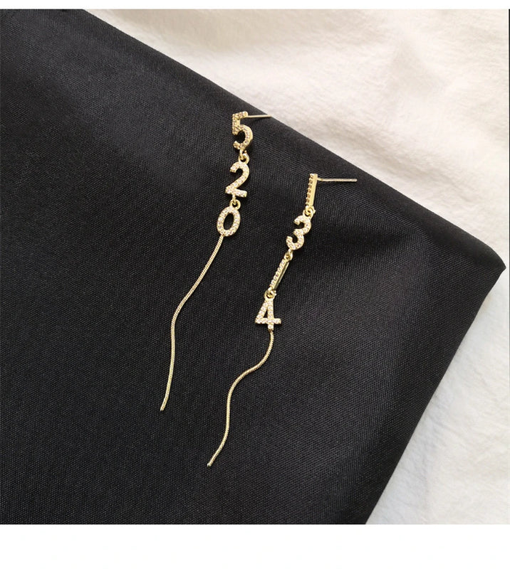 Long Tassel Threader Stud Earrings Silver Letters 5201314 Shaped Ear E