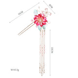 Chinese Red Flower Hairpins Clips Retro Hair Sticks Forks