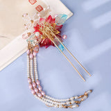 Chinese Red Flower Hairpins Clips Retro Hair Sticks Forks