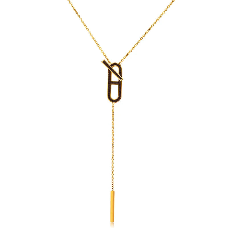Tassels Pendant Choker Necklace Stainless Steel Collar Cubic Zirconia