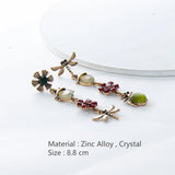 Vintage Plated Mismatch Linear Crystal Gemstone Insect Earrings