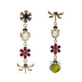 Vintage Plated Mismatch Linear Crystal Gemstone Insect Earrings