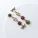 Vintage Plated Mismatch Linear Crystal Gemstone Insect Earrings