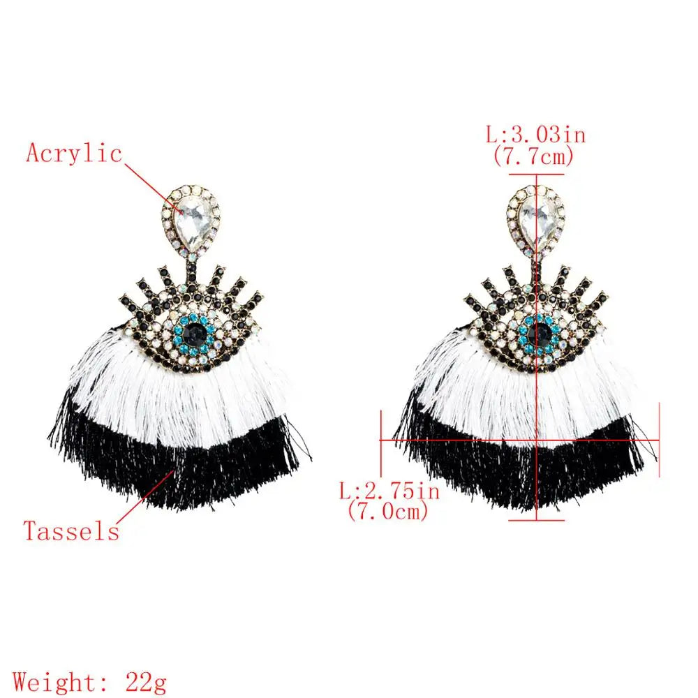 Yellow Tassel Crystal Flower Earrings for Women