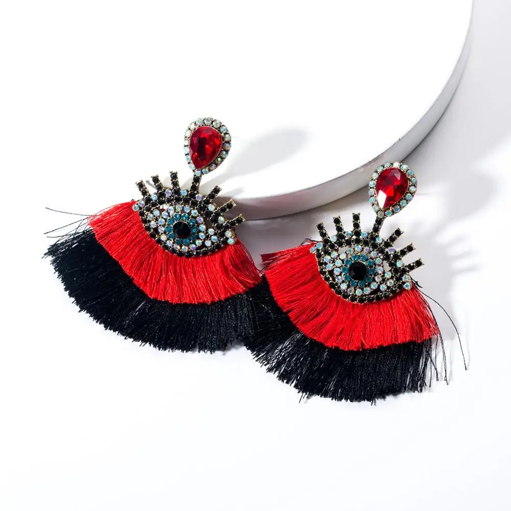 Yellow Tassel Crystal Flower Earrings for Women