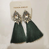 Long Yellow Tassel Earrings Vintage Flower Stud Earrings