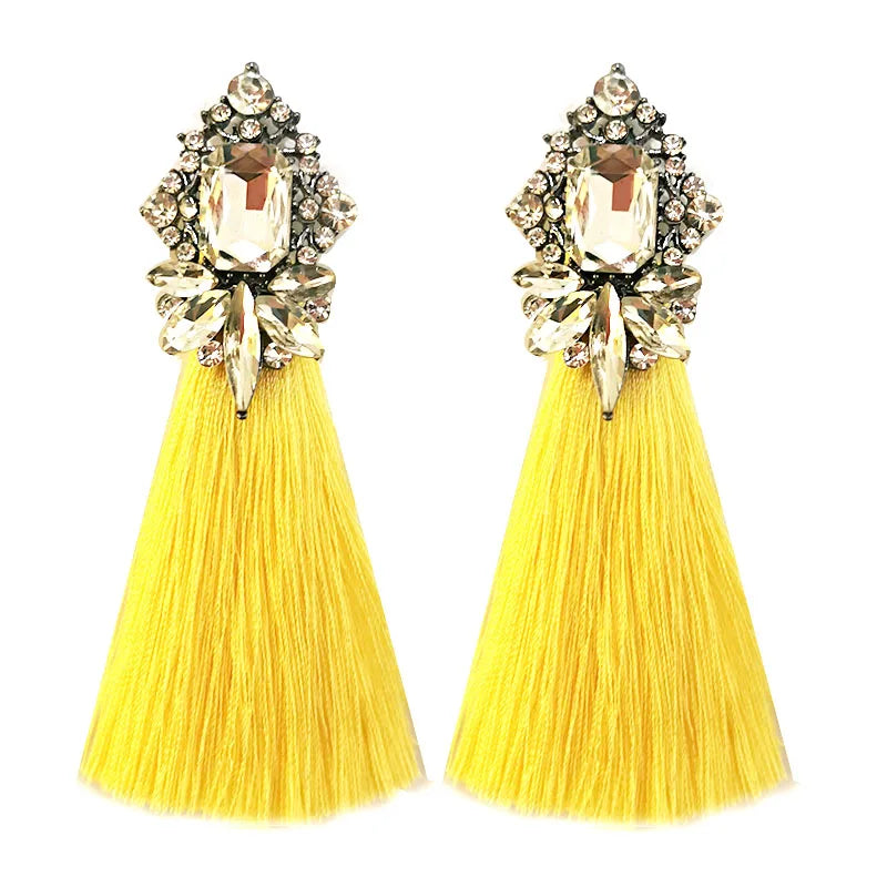Long Yellow Tassel Earrings Vintage Flower Stud Earrings