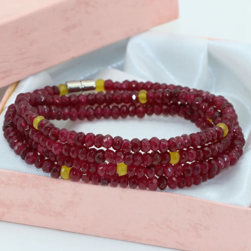 Red Jades Stone Chalcedony Bracelet Multilayer Magnetic Clasps Jewelry