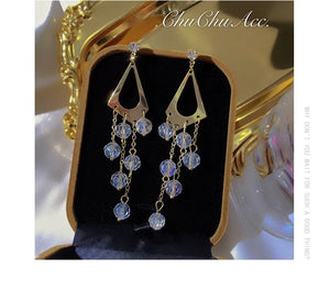 Crystal Tassel Earrings Women's Retro Silver Needle Ear Accessories