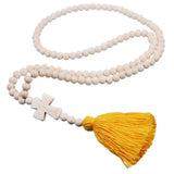 Long Wooden Beaded Tassel Necklace for Women