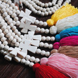 Long Wooden Beaded Tassel Necklace for Women