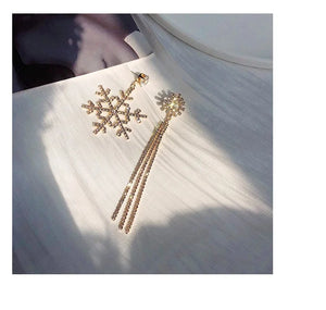 French Asymmetric Tassel Silver Earrings for Autumn Winter
