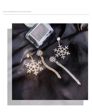 French Asymmetric Tassel Silver Earrings for Autumn Winter