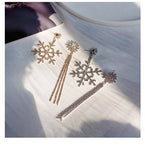 French Asymmetric Tassel Silver Earrings for Autumn Winter