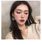 French Asymmetric Tassel Silver Earrings for Autumn Winter