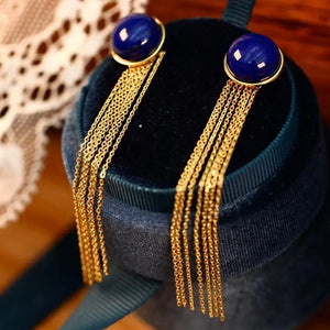 Fringed Lapis Lazuli Earrings with Ancient Craftsmanship