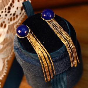 Fringed Lapis Lazuli Earrings with Ancient Craftsmanship
