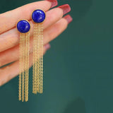 Fringed Lapis Lazuli Earrings with Ancient Craftsmanship