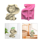 Long-haired Girl Gypsum Silicone Mold for Succulents Concrete Flower Pot Vase