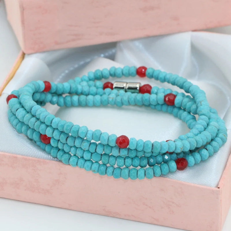 4-Row Calaite Turquoise Faceted Rondelle Beads Bracelet