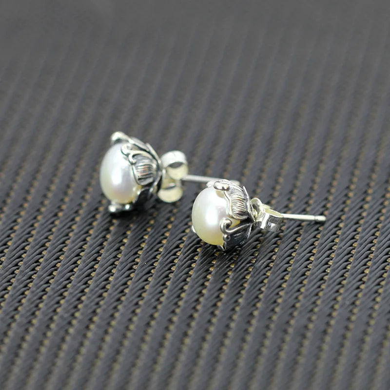 Mother of Pearl Shell Beads 925 Sterling Silver Earrings