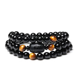 Men's Tiger Eyes Stone Beaded Bracelets Multilayer Charms Bracelet