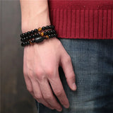 Men's Tiger Eyes Stone Beaded Bracelets Multilayer Charms Bracelet