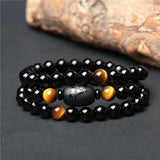 Men's Tiger Eyes Stone Beaded Bracelets Multilayer Charms Bracelet