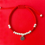 Longevity Symbols Bracelet 925 Sterling Silver Beaded Red Thread