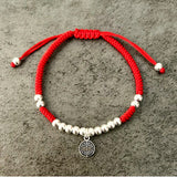 Longevity Symbols Bracelet 925 Sterling Silver Beaded Red Thread