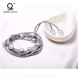 Suede Leather Lariat Necklace with Freshwater Pearl