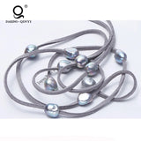 Suede Leather Lariat Necklace with Freshwater Pearl