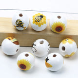 Wooden Beads 15mm Cartoon Bee Sunflower 10pcs