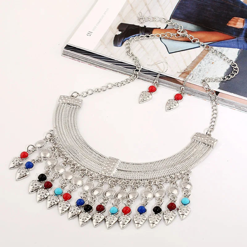 Vintage Tassel Coin Necklace Jewelry Set
