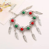 Retro Flower Inlaid Gemstone Leaf Bracelet European American Jewelry