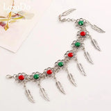 Retro Flower Inlaid Gemstone Leaf Bracelet European American Jewelry